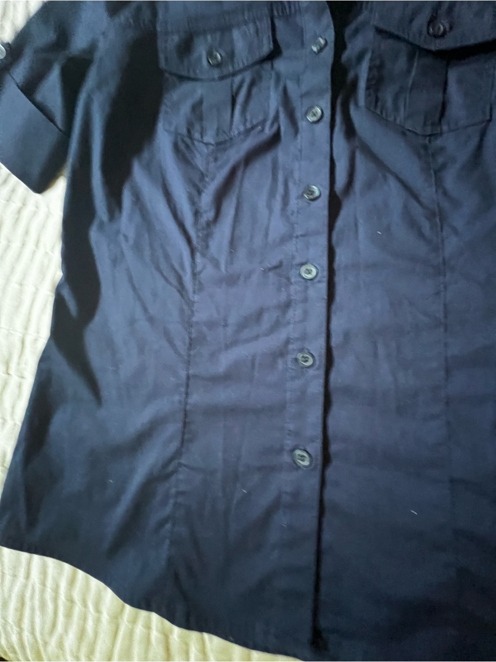 CHEF WORKS URBAN COLL. LADIES SHIRT. NAVY BLUE SIZE SMALL BUTTON UP FRONT - Picture 4 of 10